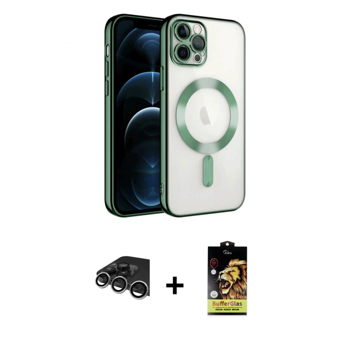 MARSİLYAN™- iPhone 14 Pro Max Kılıf Nova Işık Özel Seri - Siyah Buffer Cam Ekran Koruyucu + Raze Metal Kamera Lens - GS