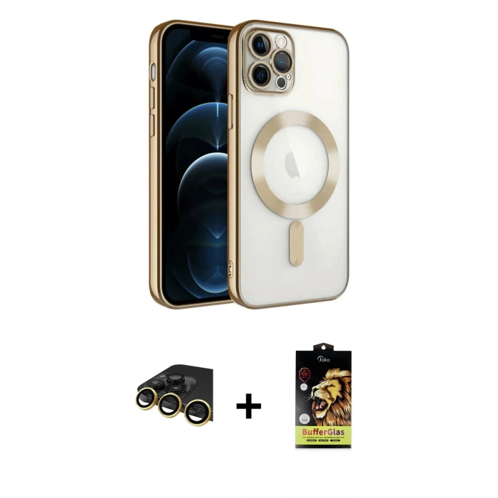 MARSİLYAN™- iPhone 14 Pro Max Kılıf Nova Işık Özel Seri - Siyah Buffer Cam Ekran Koruyucu + Raze Metal Kamera Lens - GD