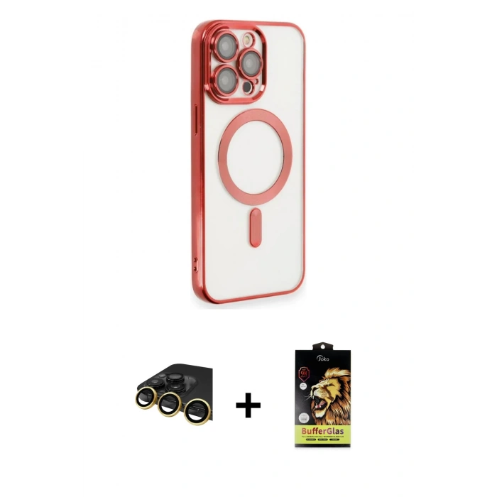 MARSİLYAN™- iPhone 14 Pro Max Kılıf Nova Işık Özel Seri - Siyah Buffer Cam Ekran Koruyucu + Raze Metal Kamera Lens - GD