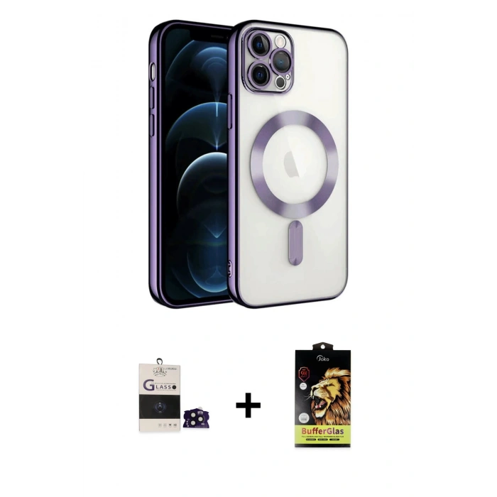 MARSİLYAN™- iPhone 14 Pro Max Kılıf Nova Işık Özel Seri - Siyah Buffer Cam Ekran Koruyucu + Siyah Bilvis Titan Kamera Lens