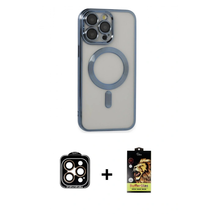 MARSİLYAN™- iPhone 14 Pro Max Kılıf Nova Işık Özel Seri - Siyah Buffer Cam Ekran Koruyucu + PVD Metal Kamera Lens - TU