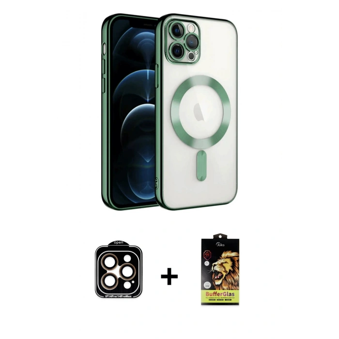 MARSİLYAN™- iPhone 14 Pro Max Kılıf Nova Işık Özel Seri - Siyah Buffer Cam Ekran Koruyucu + PVD Metal Kamera Lens - TU
