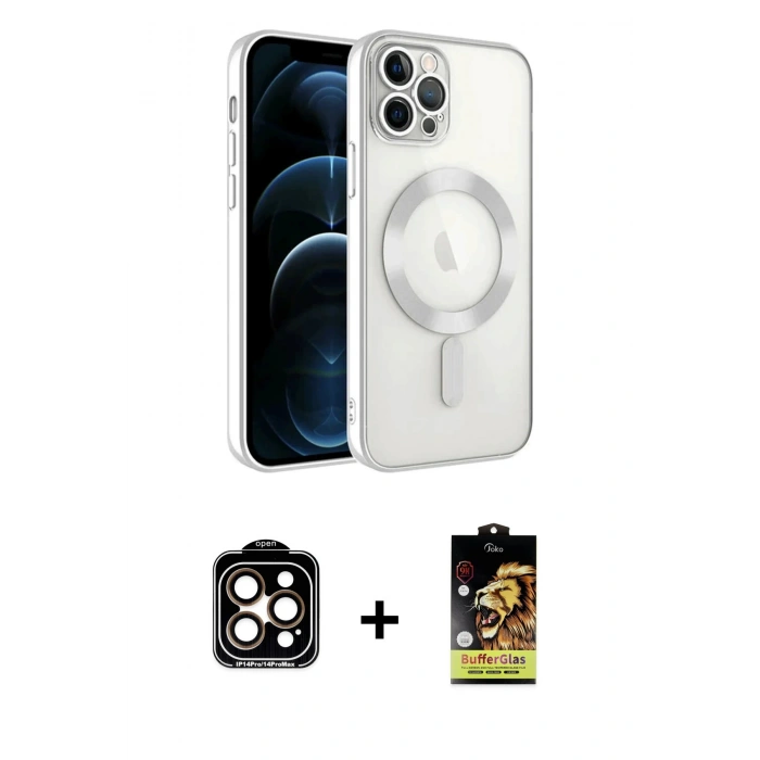 MARSİLYAN™- iPhone 14 Pro Max Kılıf Nova Işık Özel Seri - Siyah Buffer Cam Ekran Koruyucu + PVD Metal Kamera Lens - TU