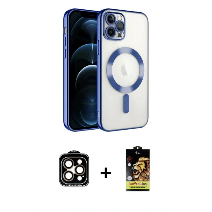 MARSİLYAN™- iPhone 14 Pro Max Kılıf Nova Işık Özel Seri - Siyah Buffer Cam Ekran Koruyucu + PVD Metal Kamera Lens - TU