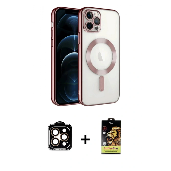 MARSİLYAN™- iPhone 14 Pro Max Kılıf Nova Işık Özel Seri - Siyah Buffer Cam Ekran Koruyucu + PVD Metal Kamera Lens - TU