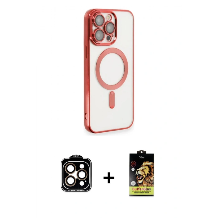 MARSİLYAN™- iPhone 14 Pro Max Kılıf Nova Işık Özel Seri - Siyah Buffer Cam Ekran Koruyucu + PVD Metal Kamera Lens - TU