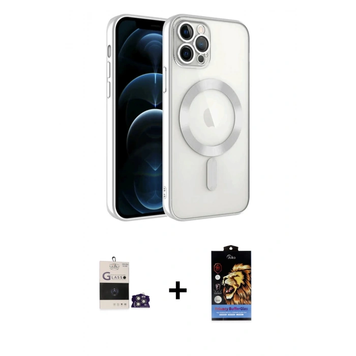 MARSİLYAN™- iPhone 14 Pro Max Kılıf Nova Işık Özel Seri - Siyah Buffer Hayalet Cam Ekran Koruyucu + Gümüş Bilvis Titan Kamera Lens