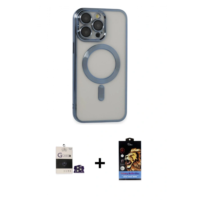 MARSİLYAN™- iPhone 14 Pro Max Kılıf Nova Işık Özel Seri - Siyah Buffer Hayalet Cam Ekran Koruyucu + Gümüş Bilvis Titan Kamera Lens