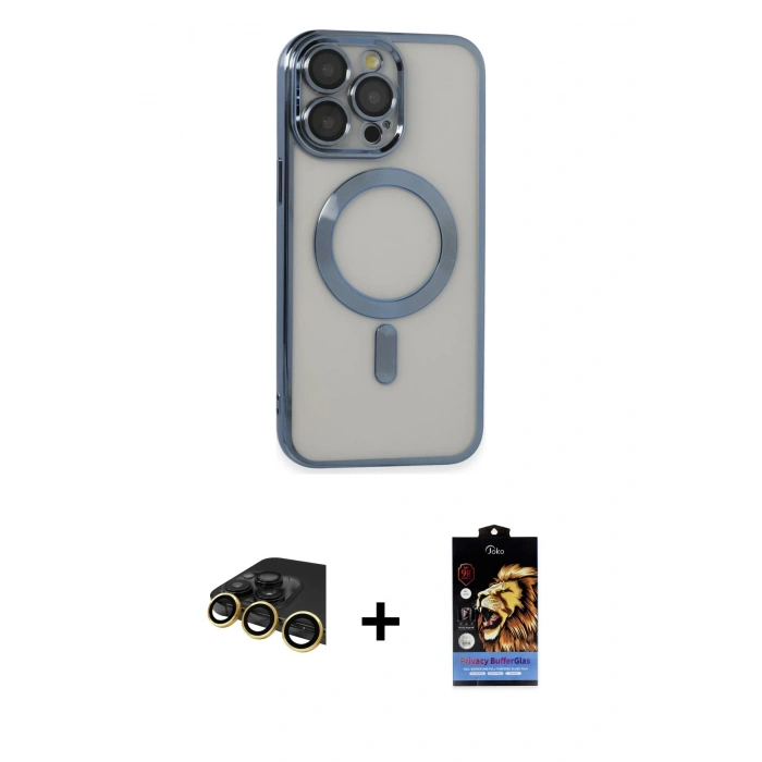 MARSİLYAN™- iPhone 14 Pro Max Kılıf Nova Işık Özel Seri - Siyah Buffer Hayalet Cam Ekran Koruyucu + Raze Metal Kamera Lens - GD
