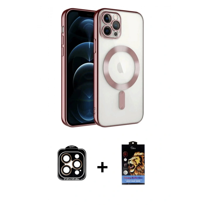 MARSİLYAN™- iPhone 14 Pro Max Kılıf Nova Işık Özel Seri - Siyah Buffer Hayalet Cam Ekran Koruyucu + PVD Metal Kamera Lens - TU