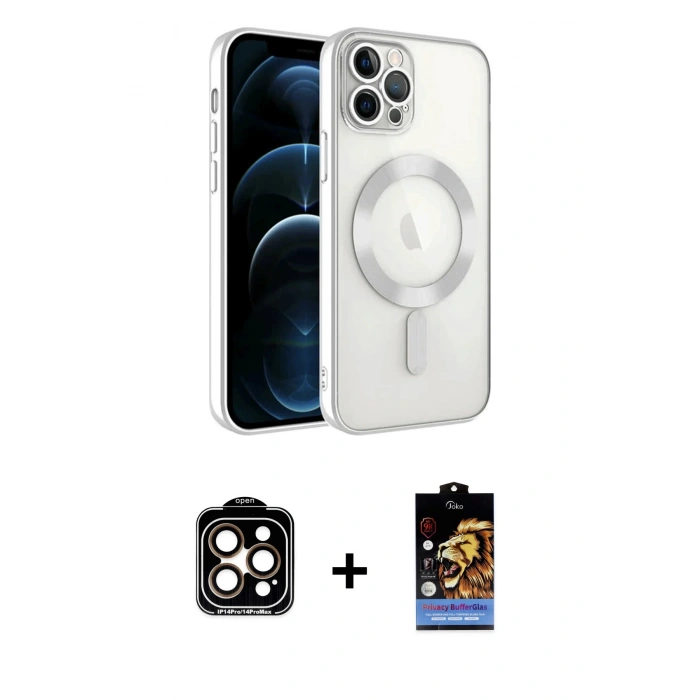 MARSİLYAN™- iPhone 14 Pro Max Kılıf Nova Işık Özel Seri - Siyah Buffer Hayalet Cam Ekran Koruyucu + PVD Metal Kamera Lens - TU