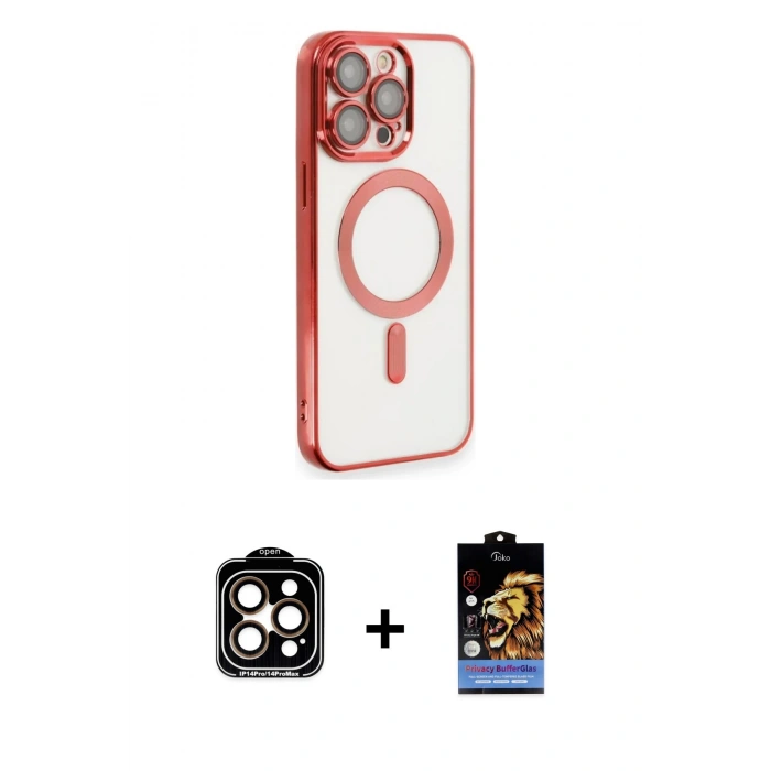 MARSİLYAN™- iPhone 14 Pro Max Kılıf Nova Işık Özel Seri - Siyah Buffer Hayalet Cam Ekran Koruyucu + PVD Metal Kamera Lens - TU