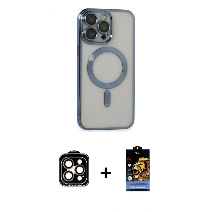 MARSİLYAN™- iPhone 14 Pro Max Kılıf Nova Işık Özel Seri - Siyah Buffer Hayalet Cam Ekran Koruyucu + PVD Metal Kamera Lens - TU