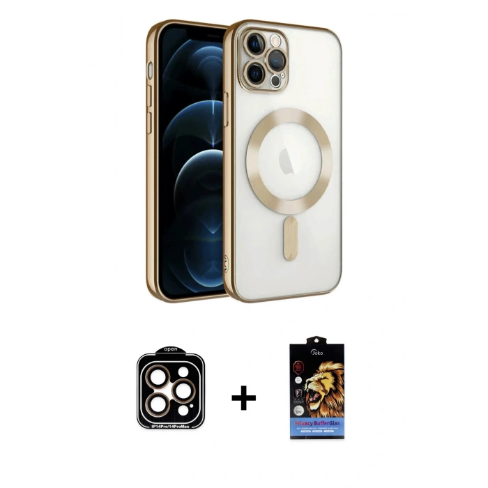 MARSİLYAN™- iPhone 14 Pro Max Kılıf Nova Işık Özel Seri - Siyah Buffer Hayalet Cam Ekran Koruyucu + PVD Metal Kamera Lens - TU