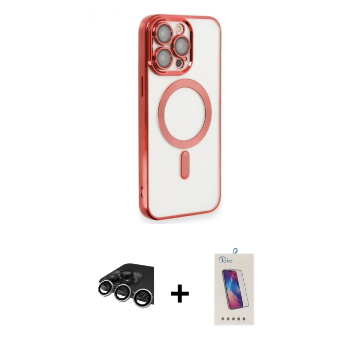 MARSİLYAN™- iPhone 14 Pro Max Kılıf Nova Işık Özel Seri - Siyah Joko 5D Cam + Gümüş Raze Metal Kamera Lens