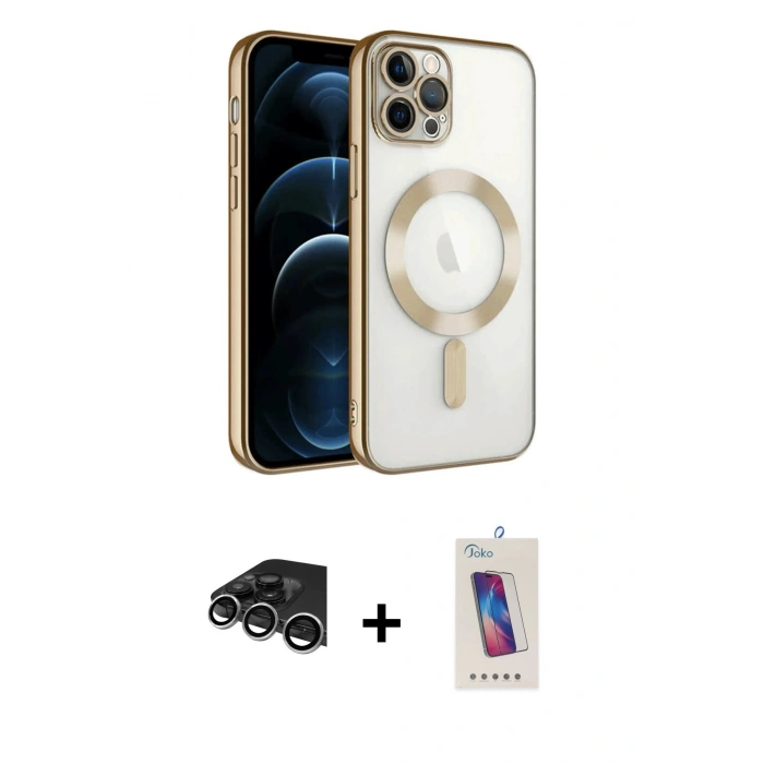 MARSİLYAN™- iPhone 14 Pro Max Kılıf Nova Işık Özel Seri - Siyah Joko 5D Cam + Gümüş Raze Metal Kamera Lens