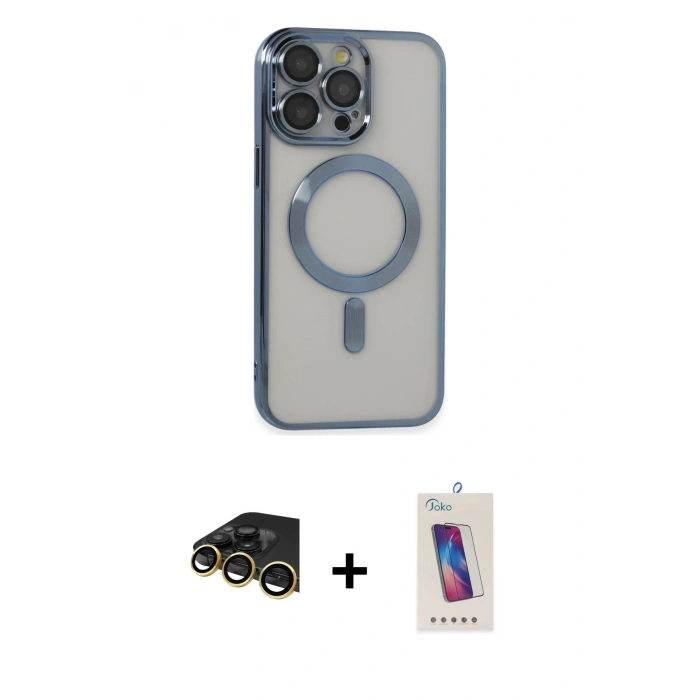 MARSİLYAN™- iPhone 14 Pro Max Kılıf Nova Işık Özel Seri - Siyah Joko 5D Cam + Raze Metal Kamera Lens - GD