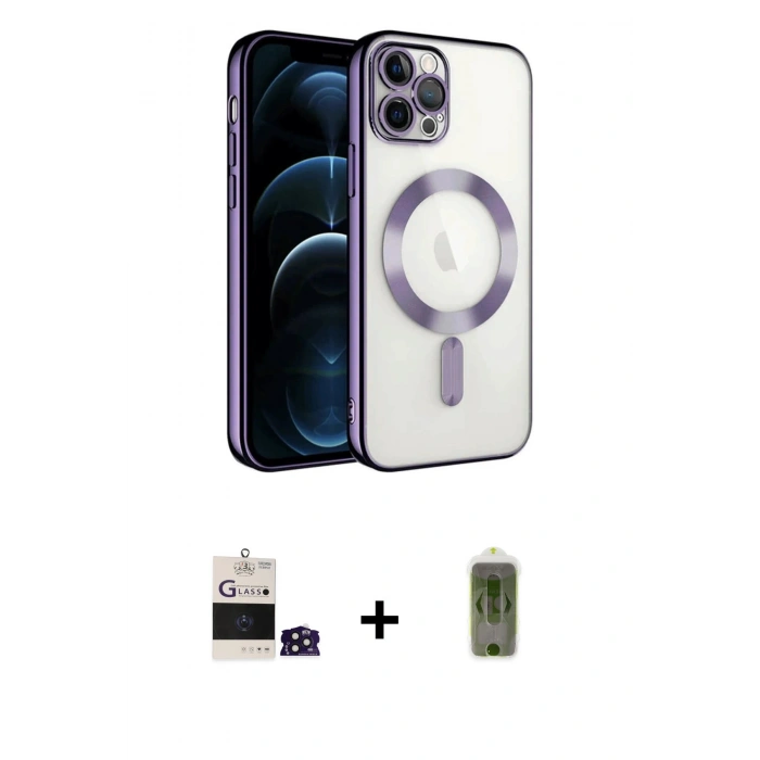 MARSİLYAN™- iPhone 14 Pro Max Kılıf Nova Işık Özel Seri - Siyah Joko Magic 5D Hayalet Cam + Derin Mor Bilvis Titan Kamera Lens