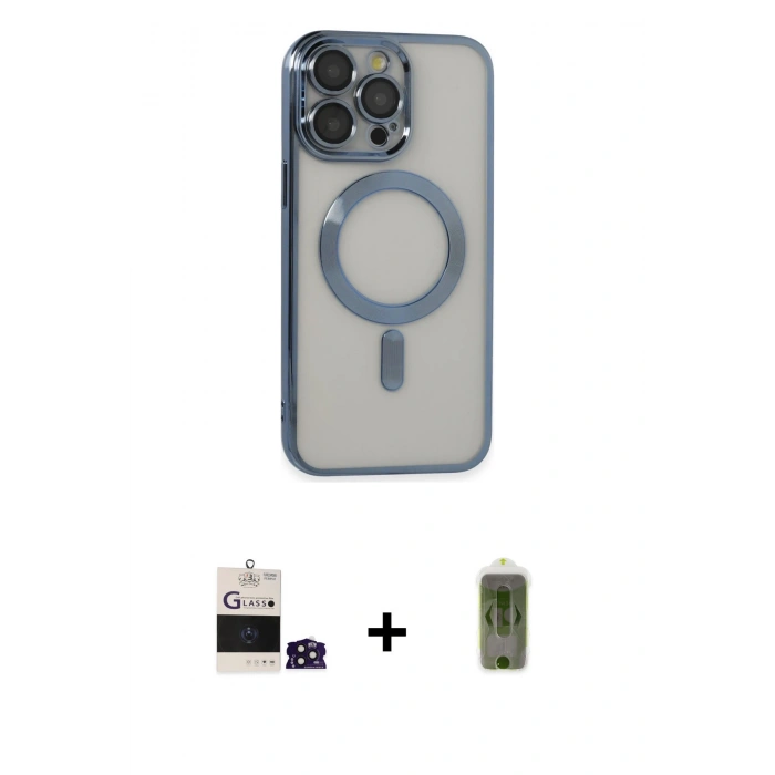 MARSİLYAN™- iPhone 14 Pro Max Kılıf Nova Işık Özel Seri - Siyah Joko Magic 5D Hayalet Cam + Derin Mor Bilvis Titan Kamera Lens