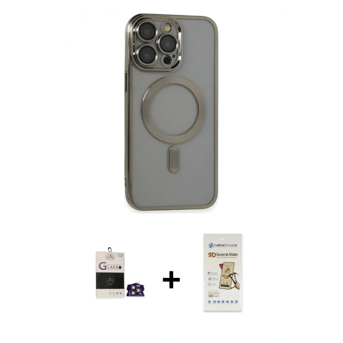 MARSİLYAN™- iPhone 14 Pro Max Kılıf Nova Işık Özel Seri - Siyah Mat Seramik Nano Ekran Koruyucu + Bilvis Titan Kamera Lens - GS