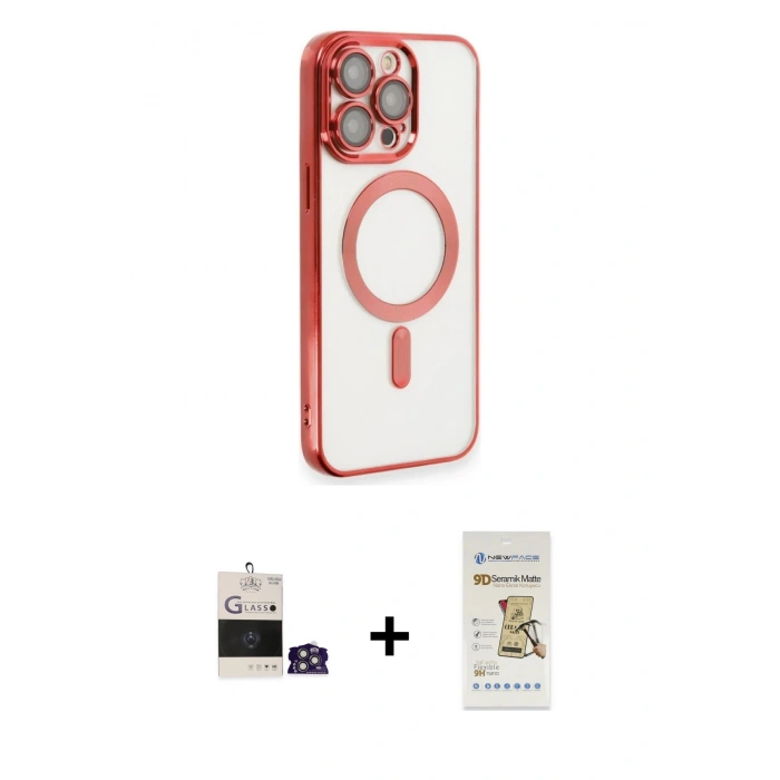 MARSİLYAN™- iPhone 14 Pro Max Kılıf Nova Işık Özel Seri - Siyah Mat Seramik Nano Ekran Koruyucu + Bilvis Titan Kamera Lens - GS