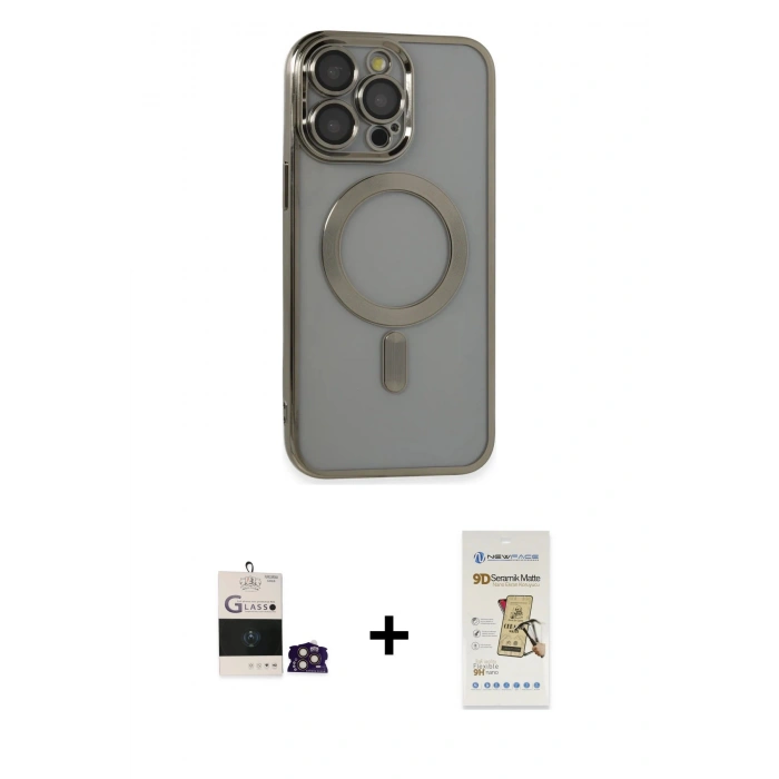 MARSİLYAN™- iPhone 14 Pro Max Kılıf Nova Işık Özel Seri - Siyah Mat Seramik Nano Ekran Koruyucu + Bilvis Titan Kamera Lens - GD