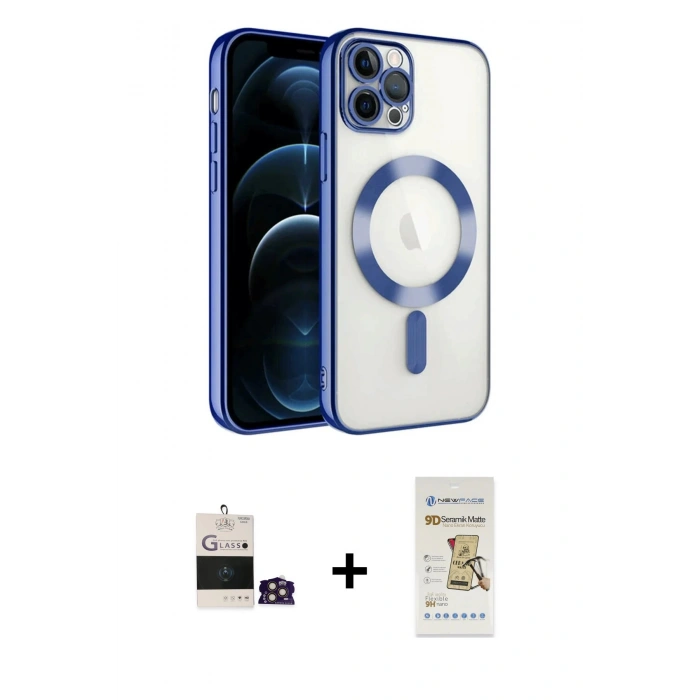 MARSİLYAN™- iPhone 14 Pro Max Kılıf Nova Işık Özel Seri - Siyah Mat Seramik Nano Ekran Koruyucu + Bilvis Titan Kamera Lens - GD