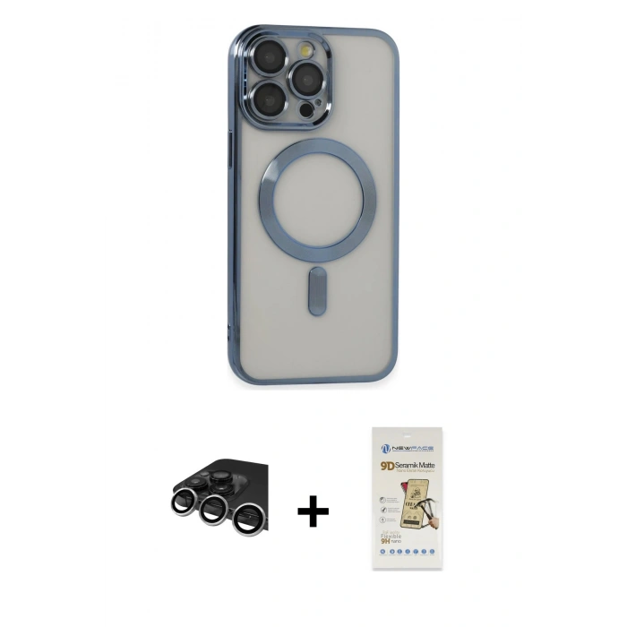 MARSİLYAN™- iPhone 14 Pro Max Kılıf Nova Işık Özel Seri - Siyah Mat Seramik Nano Ekran Koruyucu + Raze Metal Kamera Lens - GS