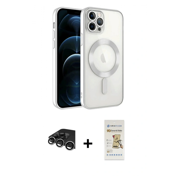 MARSİLYAN™- iPhone 14 Pro Max Kılıf Nova Işık Özel Seri - Siyah Mat Seramik Nano Ekran Koruyucu + Raze Metal Kamera Lens - GS