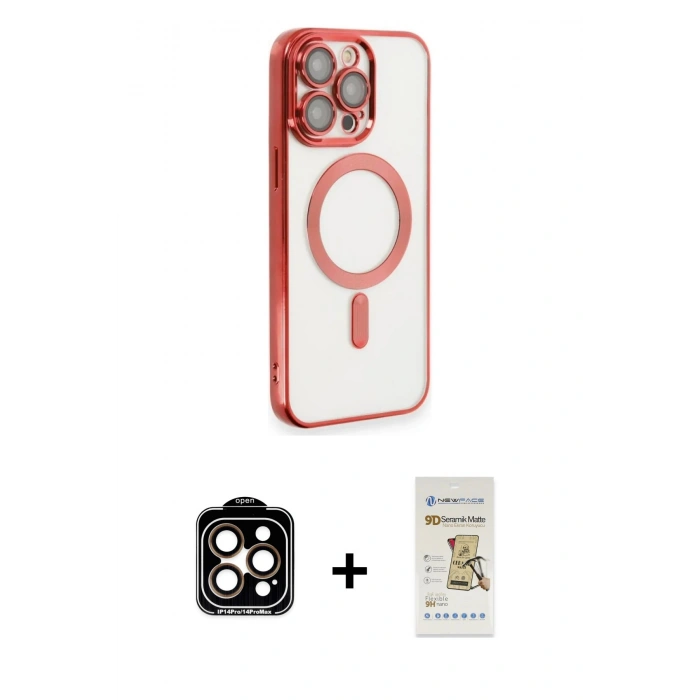 MARSİLYAN™- iPhone 14 Pro Max Kılıf Nova Işık Özel Seri - Siyah Mat Seramik Nano Ekran Koruyucu + PVD Metal Kamera Lens - TU