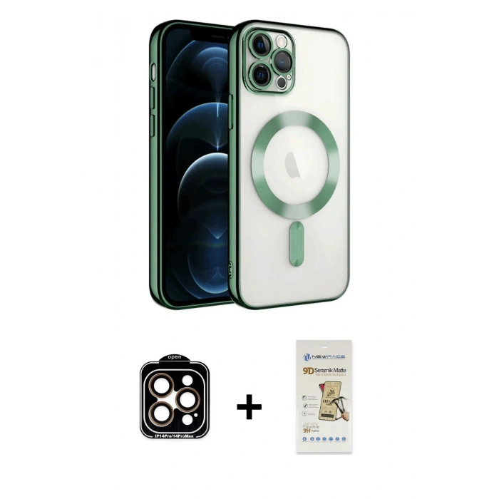 MARSİLYAN™- iPhone 14 Pro Max Kılıf Nova Işık Özel Seri - Siyah Mat Seramik Nano Ekran Koruyucu + PVD Metal Kamera Lens - TU