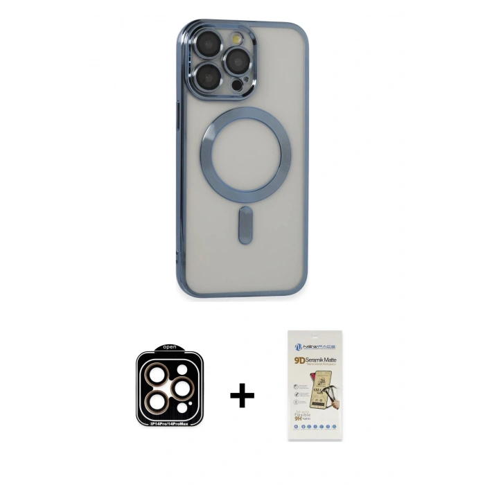 MARSİLYAN™- iPhone 14 Pro Max Kılıf Nova Işık Özel Seri - Siyah Mat Seramik Nano Ekran Koruyucu + PVD Metal Kamera Lens - TU