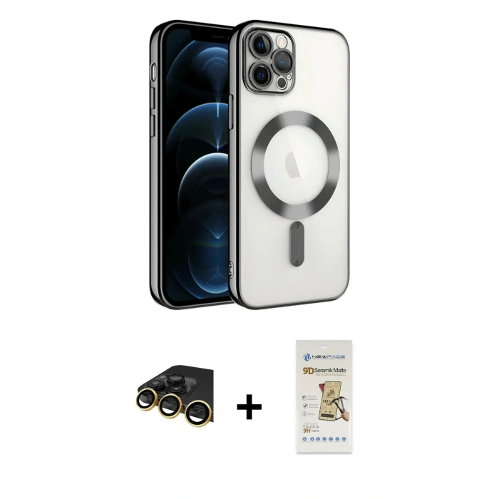 MARSİLYAN™- iPhone 14 Pro Max Kılıf Nova Işık Özel Seri - Siyah Mat Seramik Nano Ekran Koruyucu + Raze Metal Kamera Lens - GD