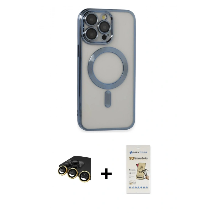 MARSİLYAN™- iPhone 14 Pro Max Kılıf Nova Işık Özel Seri - Siyah Mat Seramik Nano Ekran Koruyucu + Raze Metal Kamera Lens - GD