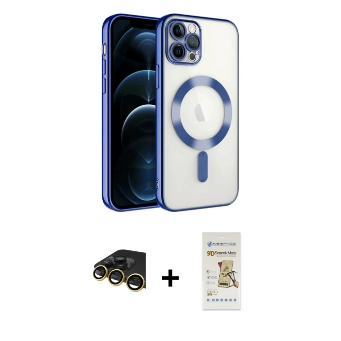 MARSİLYAN™- iPhone 14 Pro Max Kılıf Nova Işık Özel Seri - Siyah Mat Seramik Nano Ekran Koruyucu + Raze Metal Kamera Lens - GD