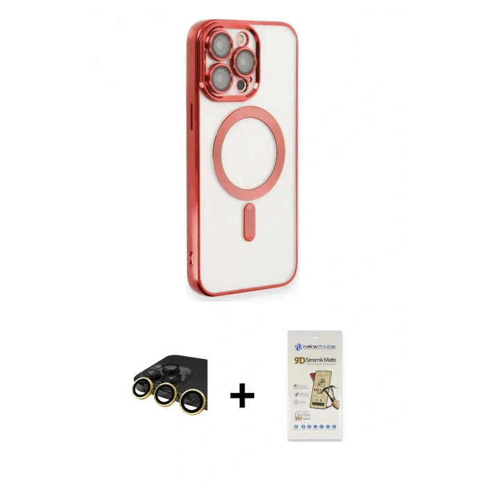 MARSİLYAN™- iPhone 14 Pro Max Kılıf Nova Işık Özel Seri - Siyah Mat Seramik Nano Ekran Koruyucu + Raze Metal Kamera Lens - GD