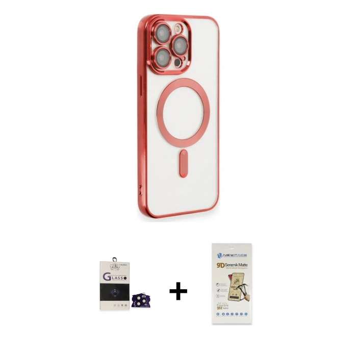 MARSİLYAN™- iPhone 14 Pro Max Kılıf Nova Işık Özel Seri - Siyah Mat Seramik Nano Ekran Koruyucu + Bilvis Titan Kamera Lens - SH