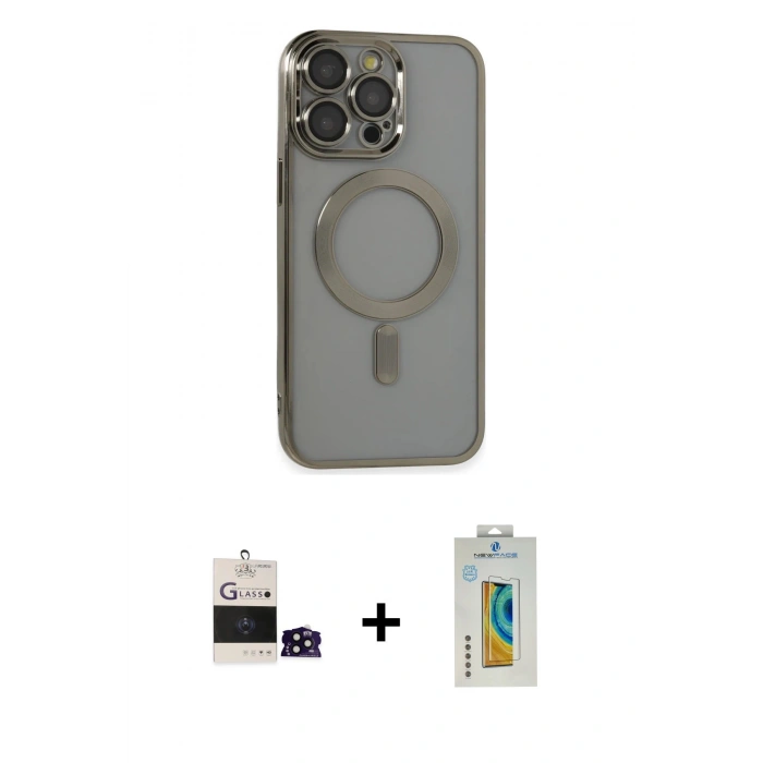 MARSİLYAN™- iPhone 14 Pro Max Kılıf Nova Işık Özel Seri - Siyah Polymer Nano Ekran Koruyucu + Bilvis Titan Kamera Lens - SH