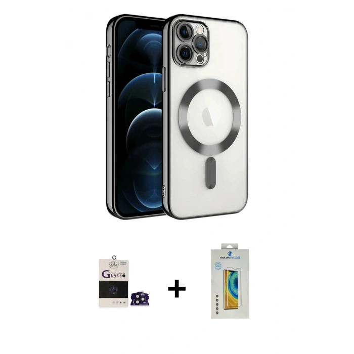 MARSİLYAN™- iPhone 14 Pro Max Kılıf Nova Işık Özel Seri - Siyah Polymer Nano Ekran Koruyucu + Bilvis Titan Kamera Lens - DNMR