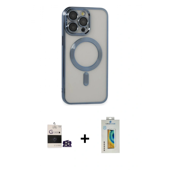 MARSİLYAN™- iPhone 14 Pro Max Kılıf Nova Işık Özel Seri - Siyah Polymer Nano Ekran Koruyucu + Gümüş Bilvis Titan Kamera Lens