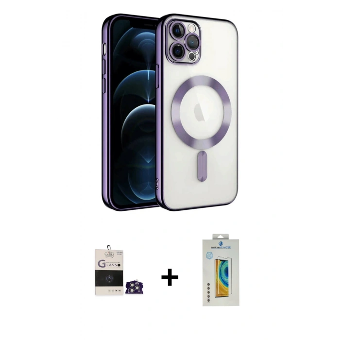 MARSİLYAN™- iPhone 14 Pro Max Kılıf Nova Işık Özel Seri - Siyah Polymer Nano Ekran Koruyucu + Gümüş Bilvis Titan Kamera Lens