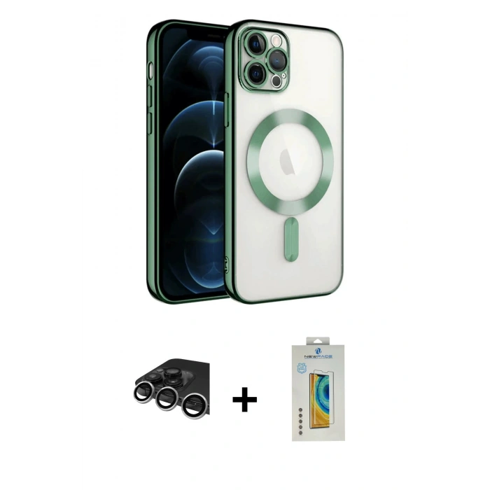 MARSİLYAN™- iPhone 14 Pro Max Kılıf Nova Işık Özel Seri - Siyah Polymer Nano Ekran Koruyucu + Raze Metal Kamera Lens - GS