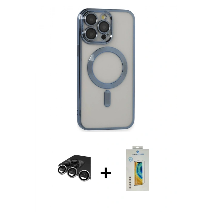 MARSİLYAN™- iPhone 14 Pro Max Kılıf Nova Işık Özel Seri - Siyah Polymer Nano Ekran Koruyucu + Raze Metal Kamera Lens - GS