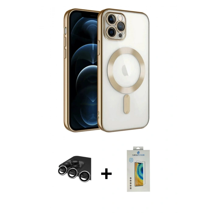MARSİLYAN™- iPhone 14 Pro Max Kılıf Nova Işık Özel Seri - Siyah Polymer Nano Ekran Koruyucu + Raze Metal Kamera Lens - GS