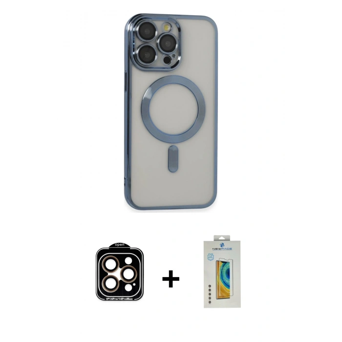 MARSİLYAN™- iPhone 14 Pro Max Kılıf Nova Işık Özel Seri - Siyah Polymer Nano Ekran Koruyucu + Turuncu PVD Metal Kamera Lens