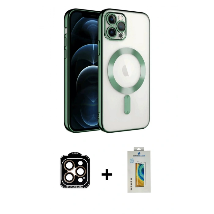 MARSİLYAN™- iPhone 14 Pro Max Kılıf Nova Işık Özel Seri - Siyah Polymer Nano Ekran Koruyucu + Turuncu PVD Metal Kamera Lens