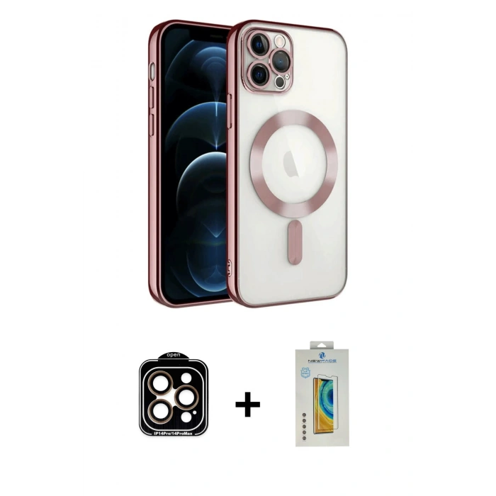 MARSİLYAN™- iPhone 14 Pro Max Kılıf Nova Işık Özel Seri - Siyah Polymer Nano Ekran Koruyucu + Turuncu PVD Metal Kamera Lens