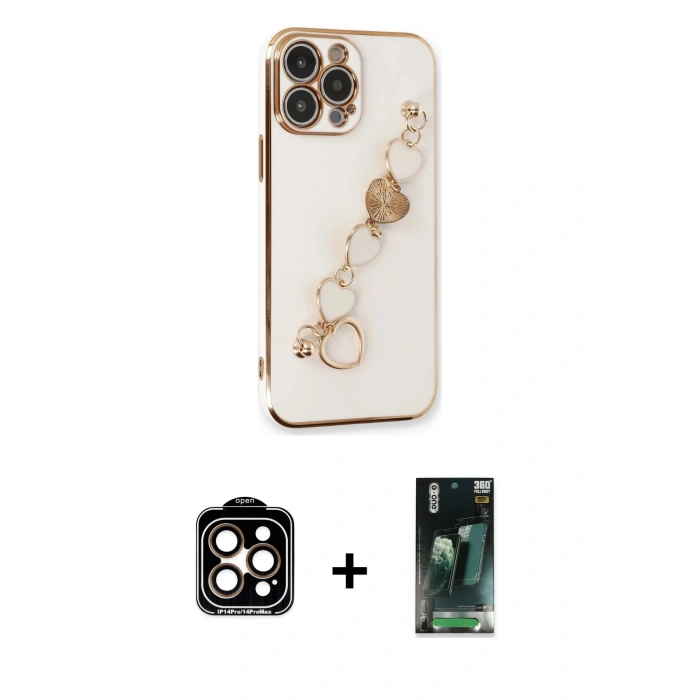 MARSİLYAN™- iPhone 14 Pro Max Kılıf Nova Işık Prime - Şeffaf 360 Full Body Arka Koruyucu + PVD Metal Kamera Lens - TU