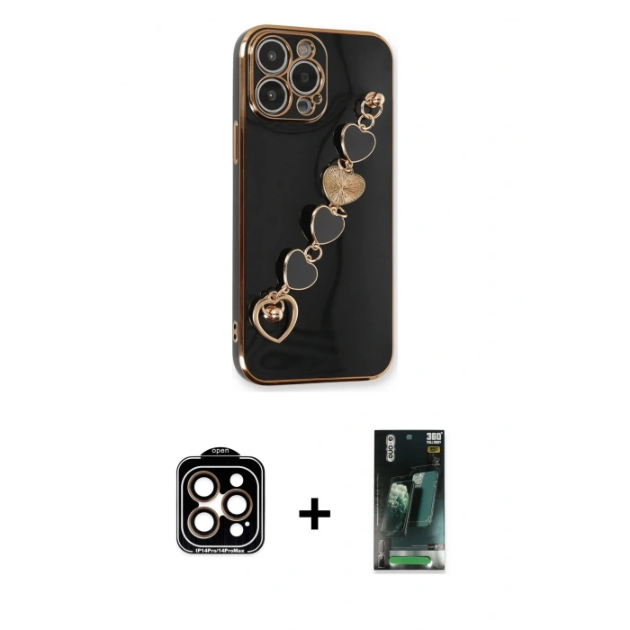 MARSİLYAN™- iPhone 14 Pro Max Kılıf Nova Işık Prime - Şeffaf 360 Full Body Arka Koruyucu + PVD Metal Kamera Lens - TU