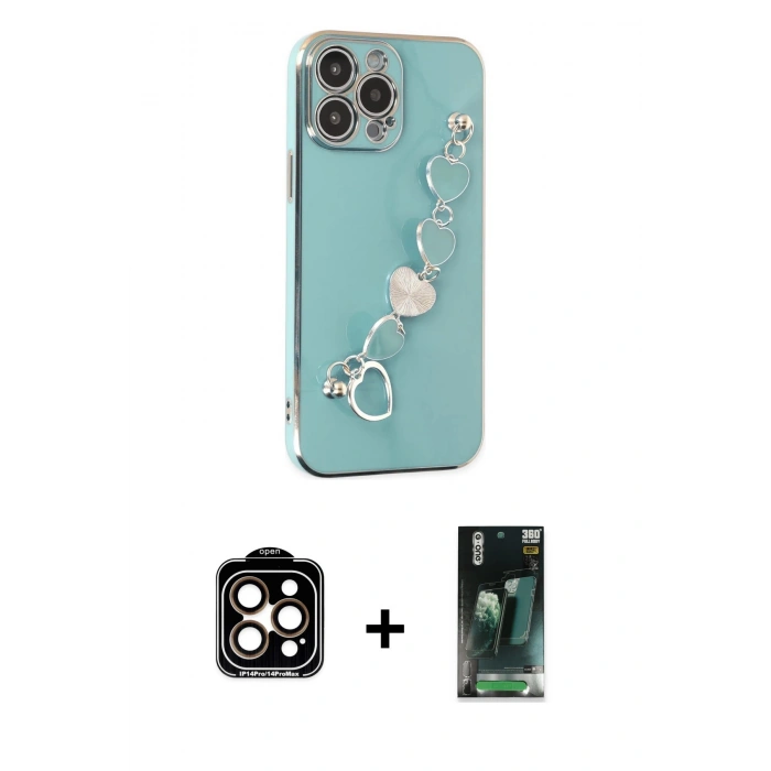 MARSİLYAN™- iPhone 14 Pro Max Kılıf Nova Işık Prime - Şeffaf 360 Full Body Arka Koruyucu + PVD Metal Kamera Lens - TU